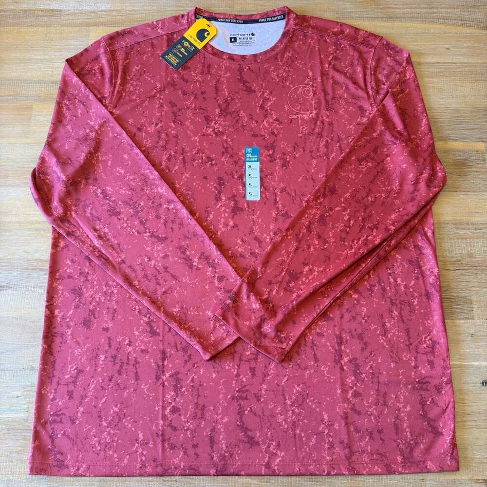 Carhartt Mens Force Sun Defender Relaxed Fit Print Long Sleeve T-Shirt Sz XL Red